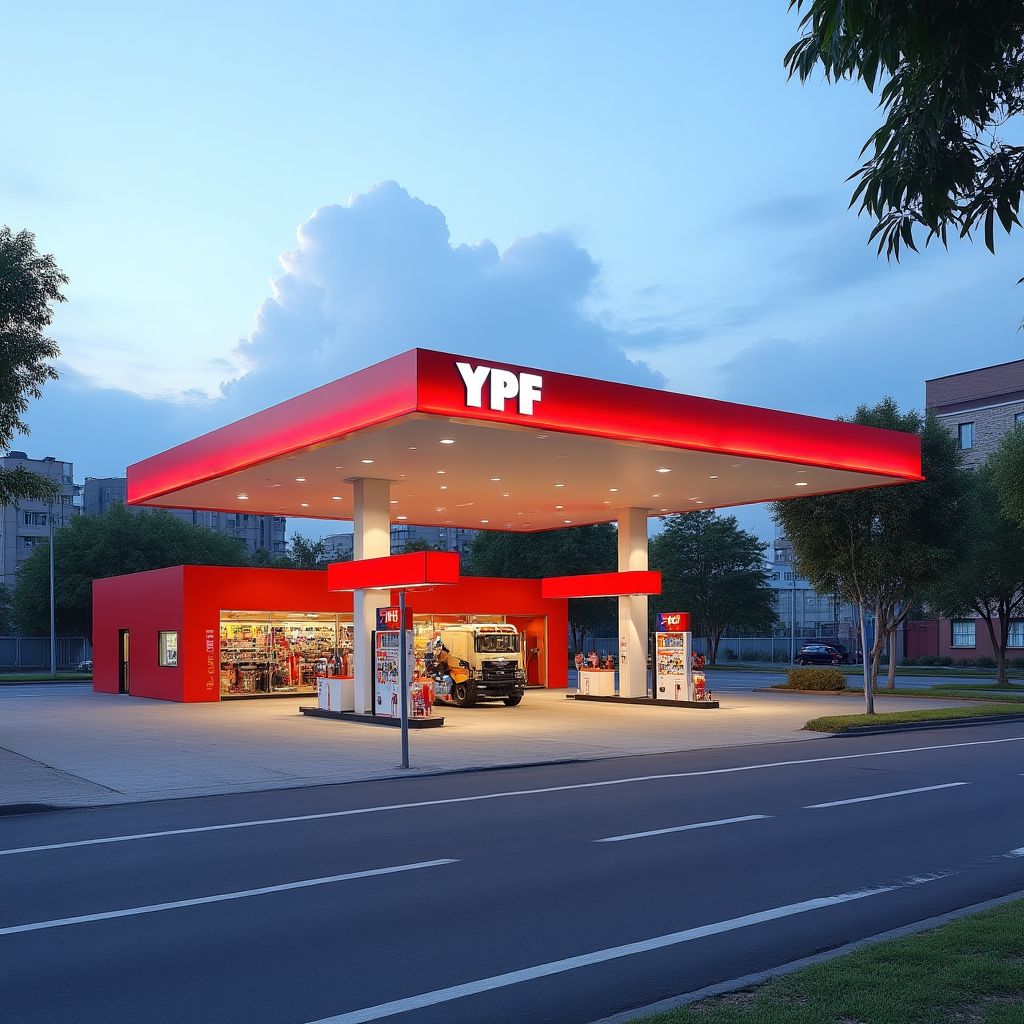 Estación de servicio YPF en zona urbana